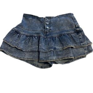 SHEIN Blue Denim Ruffle Skorts